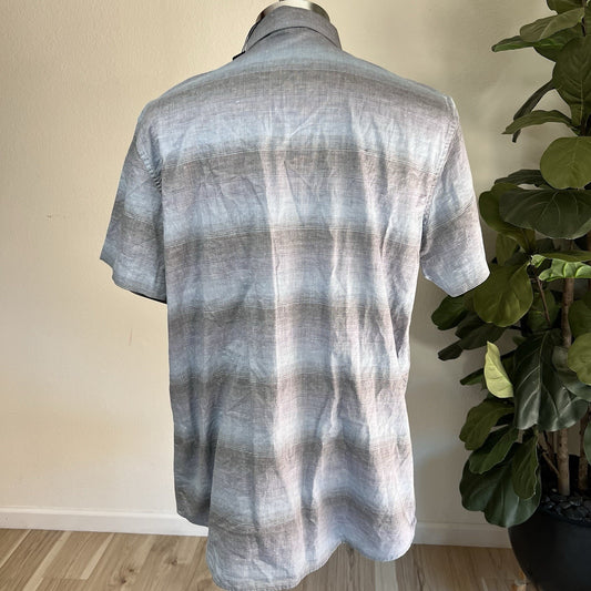 NWT Travis Mathew XL Blue Gray Gradient Stripe Button-Up Polo Cotton Shirt