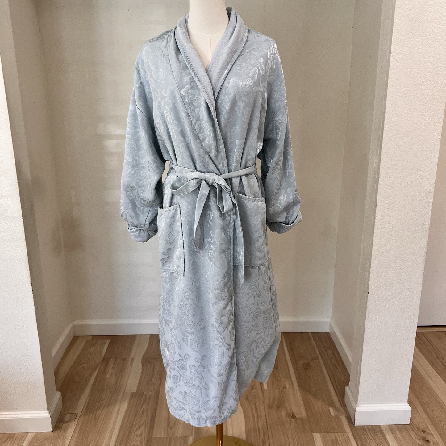 Victorias Secret Gold Label Terry Satin Long Robe XS/S Belted Old Hollywood