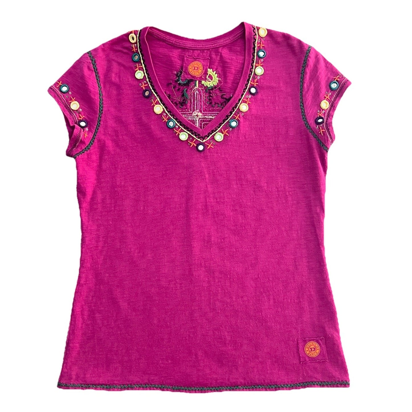 Double D Ranch (L) Purple Embroidered Bling Cross Short Sleeve Shirt Western