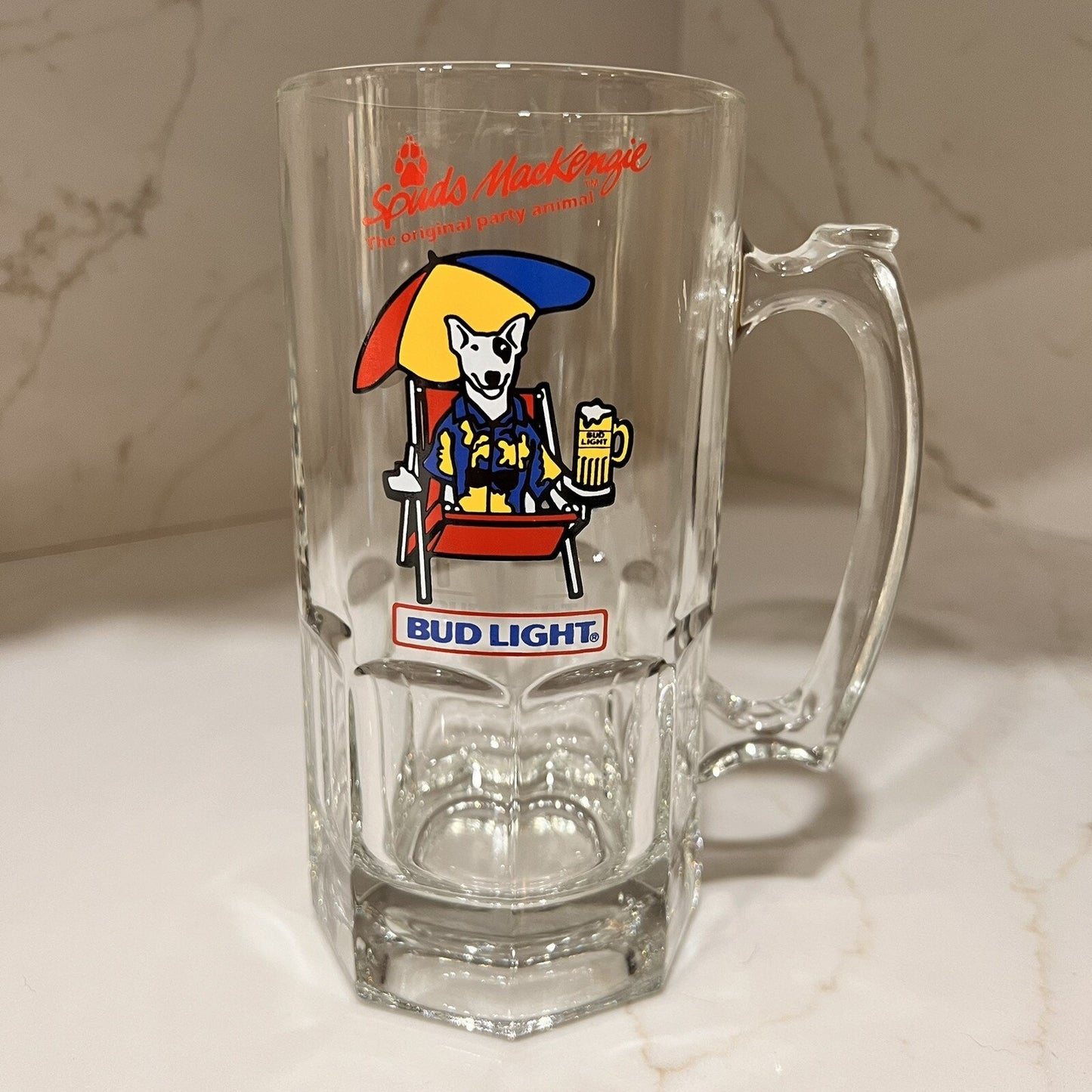 1987 Spuds MacKenzie Beer Glass Mug Stein Budweiser Bud Light Collectible
