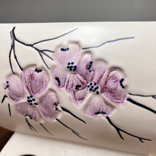 McCoy Pottery Spring Wood Dogwood Cherry Blossom Footed Planter 10” Ivory White
