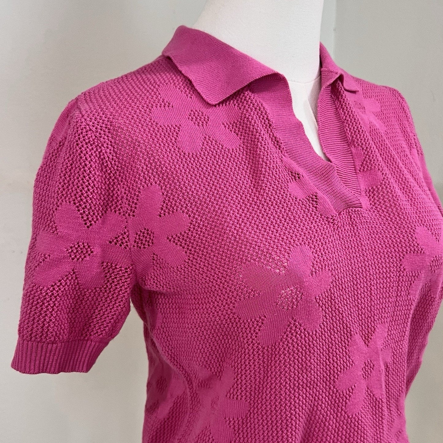 BEACH RIOT Liliana Cover Up Polo Top XS Retro Floral Pink Resort Preppy Crochet