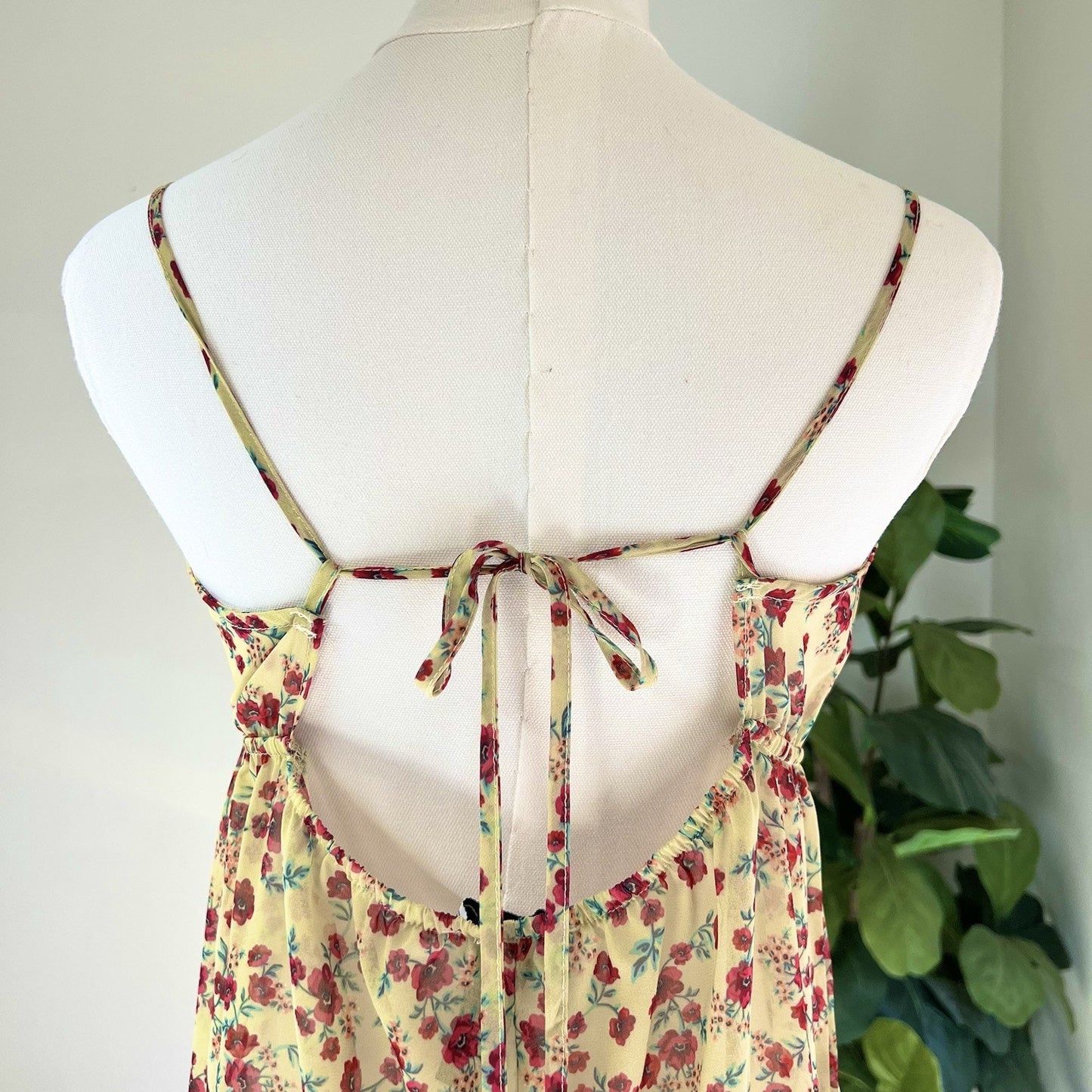 $164 Beach Riot (S) Malia Sheer Maxi Swim Coverup Yellow Floral Beach Dress