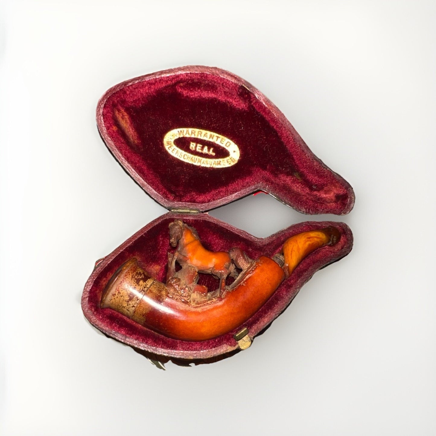 Antique Hand Carved Meerschaum Tobacco's Smoker's Pipe Horse In Original Case