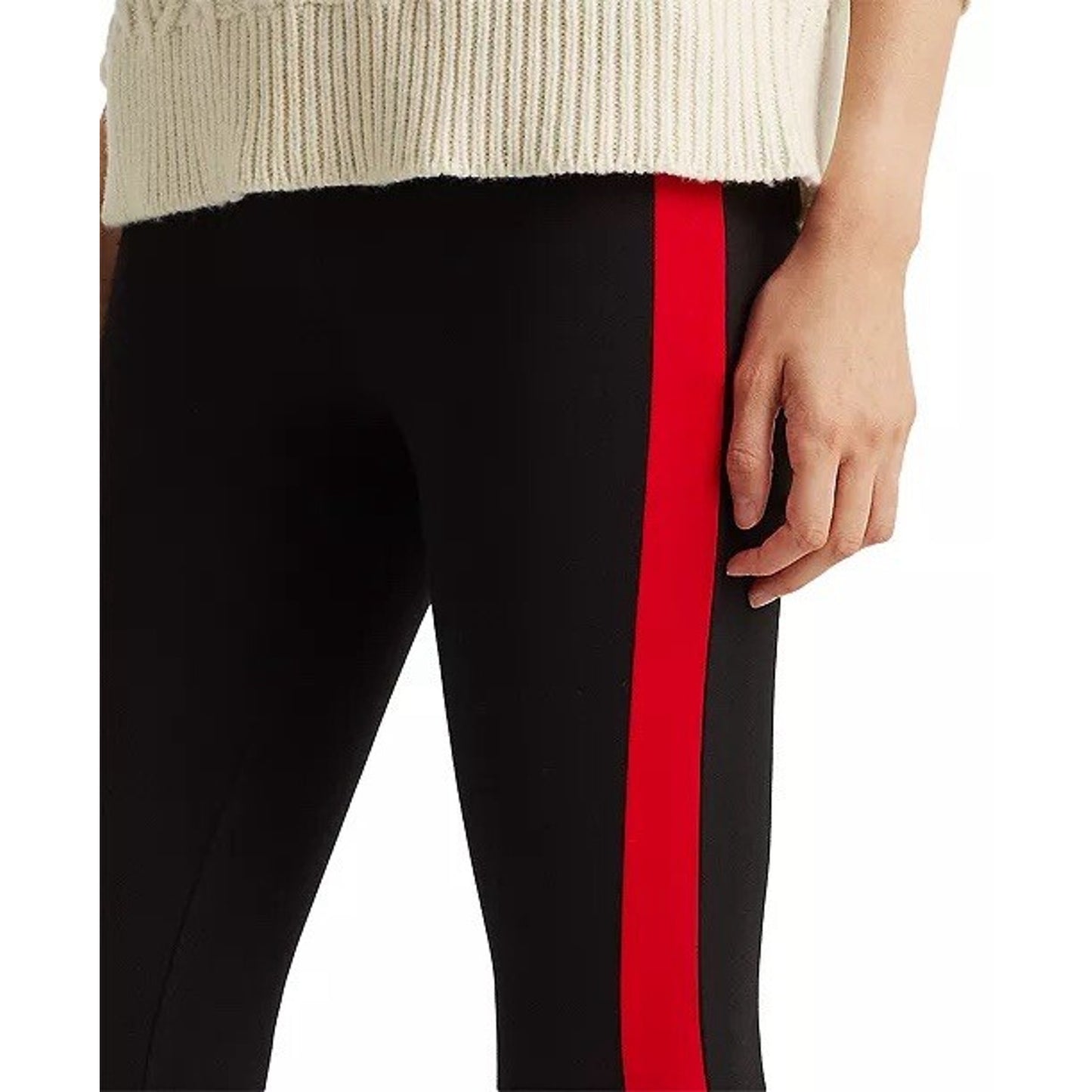 Lauren Ralph Lauren Black Label XS Ponte Skinny Leggings Black Red Side Stripe