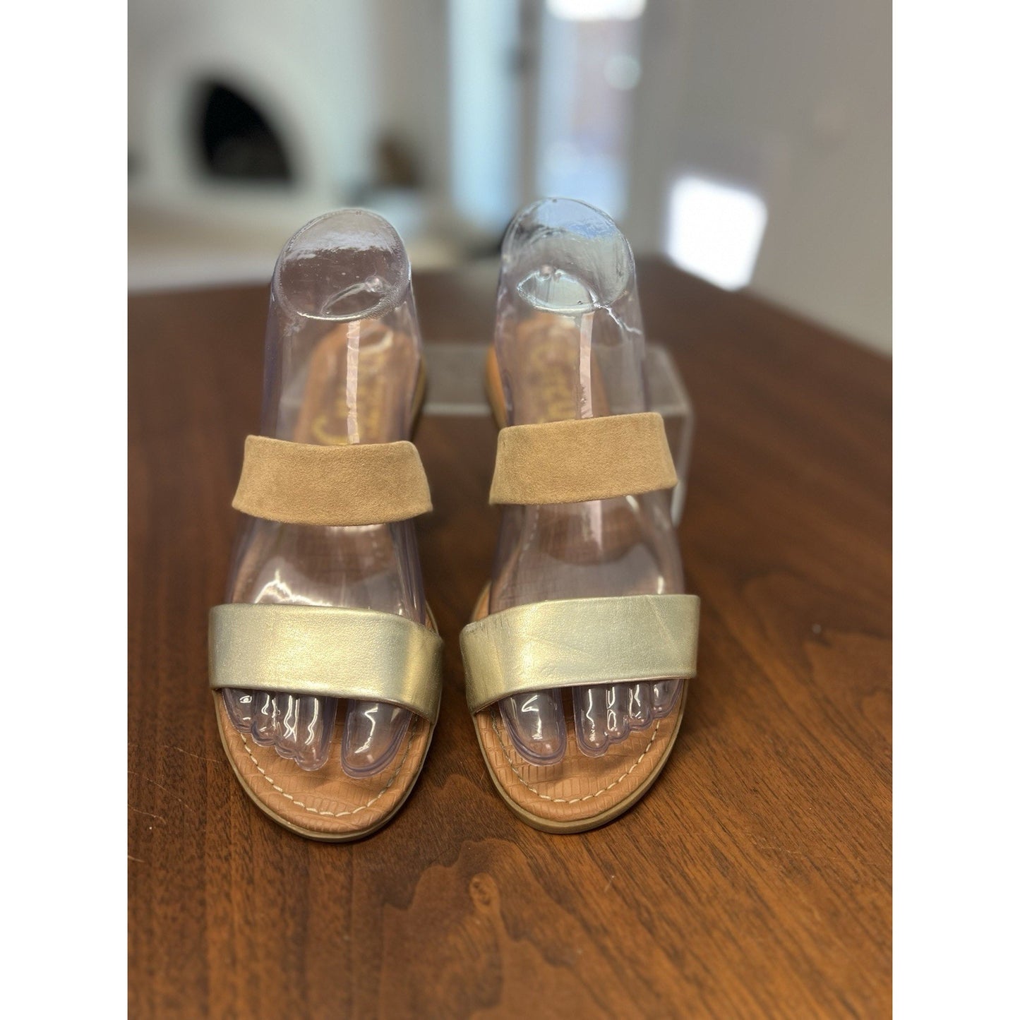 Circus by Sam Edelman Carissa Sandal Gold Front Strap Tan Suede Top Strap Sz 6.5