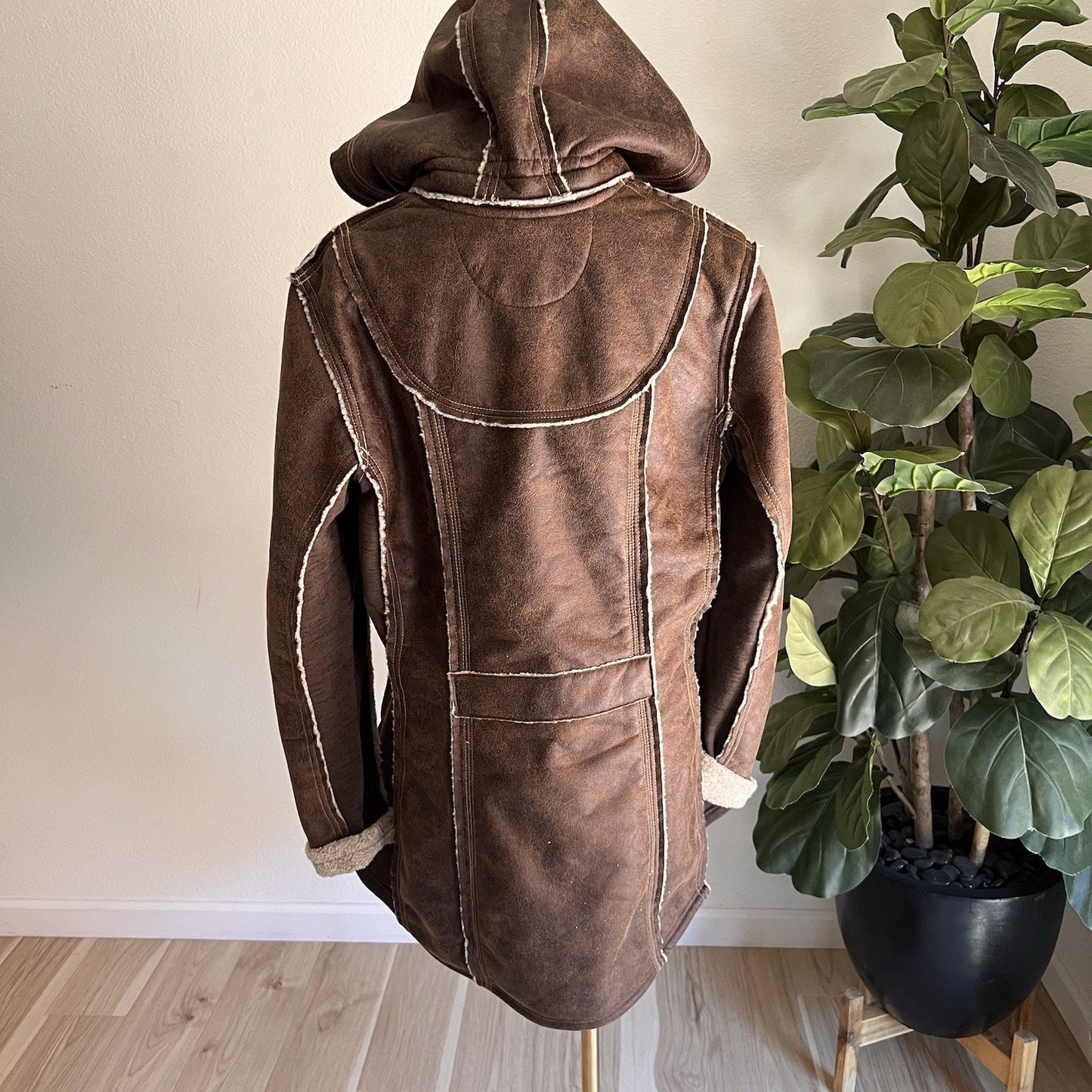 NWOT Kuhl XL Women's Dani Sherpa Trench Brown Wool Faux Leather Removable Hood