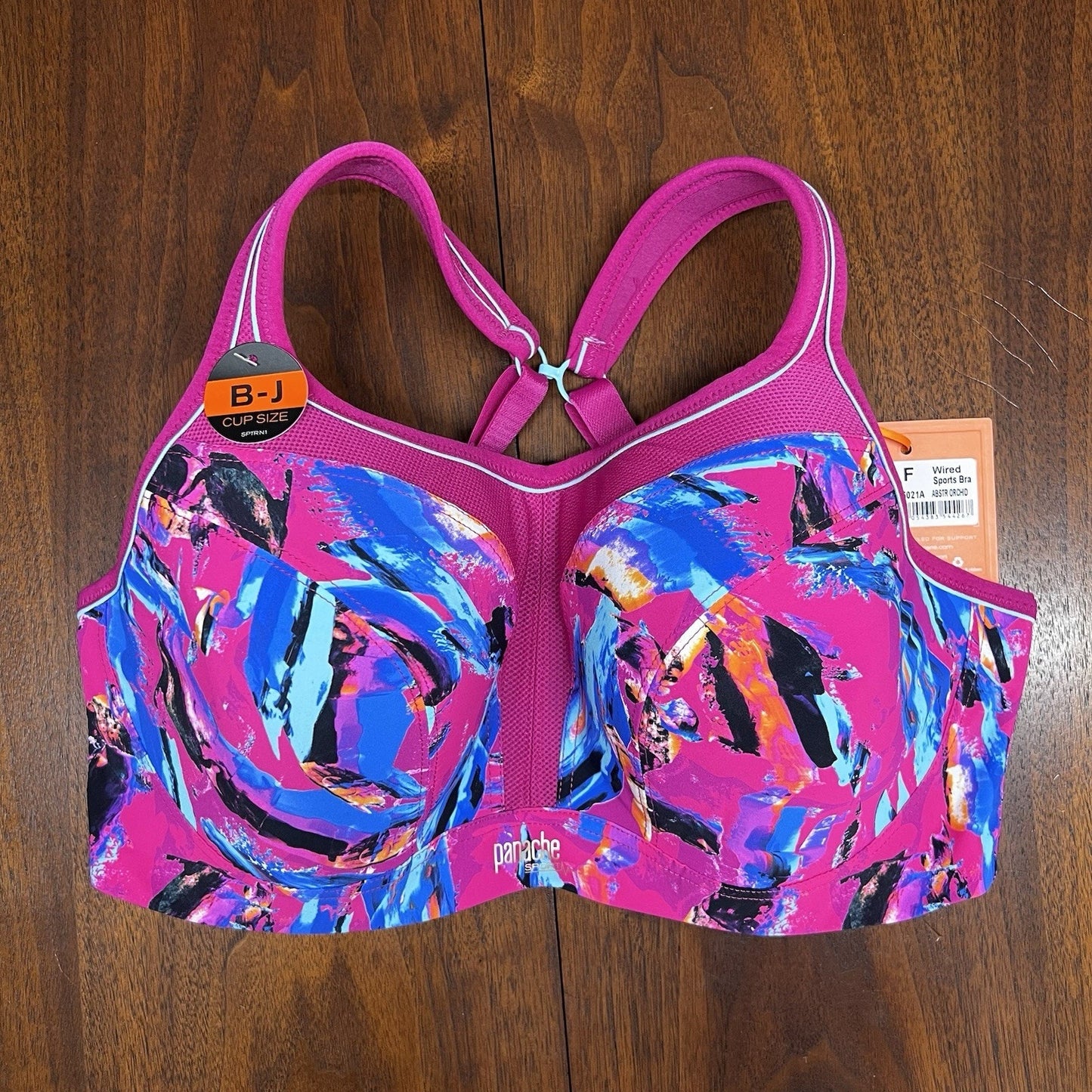 Panache 34F Power Underwire Sports Bra Convertible High Impact Pink Abstract