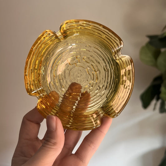 Anchor Hocking Soreno Harvest Gold Ashtray Amber 4.25” Vintage Bar Lounge Diner