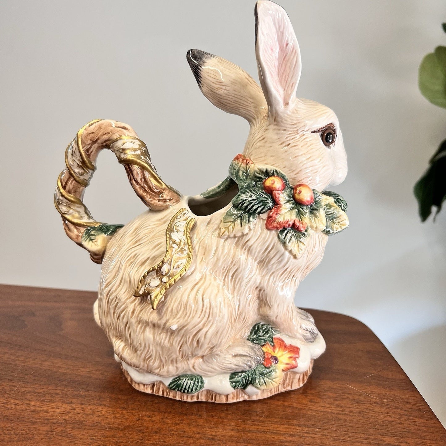 Fitz Floyd Snowy Woods Rabbit Teapot No Lid & Chip Vintage Holiday Christmas