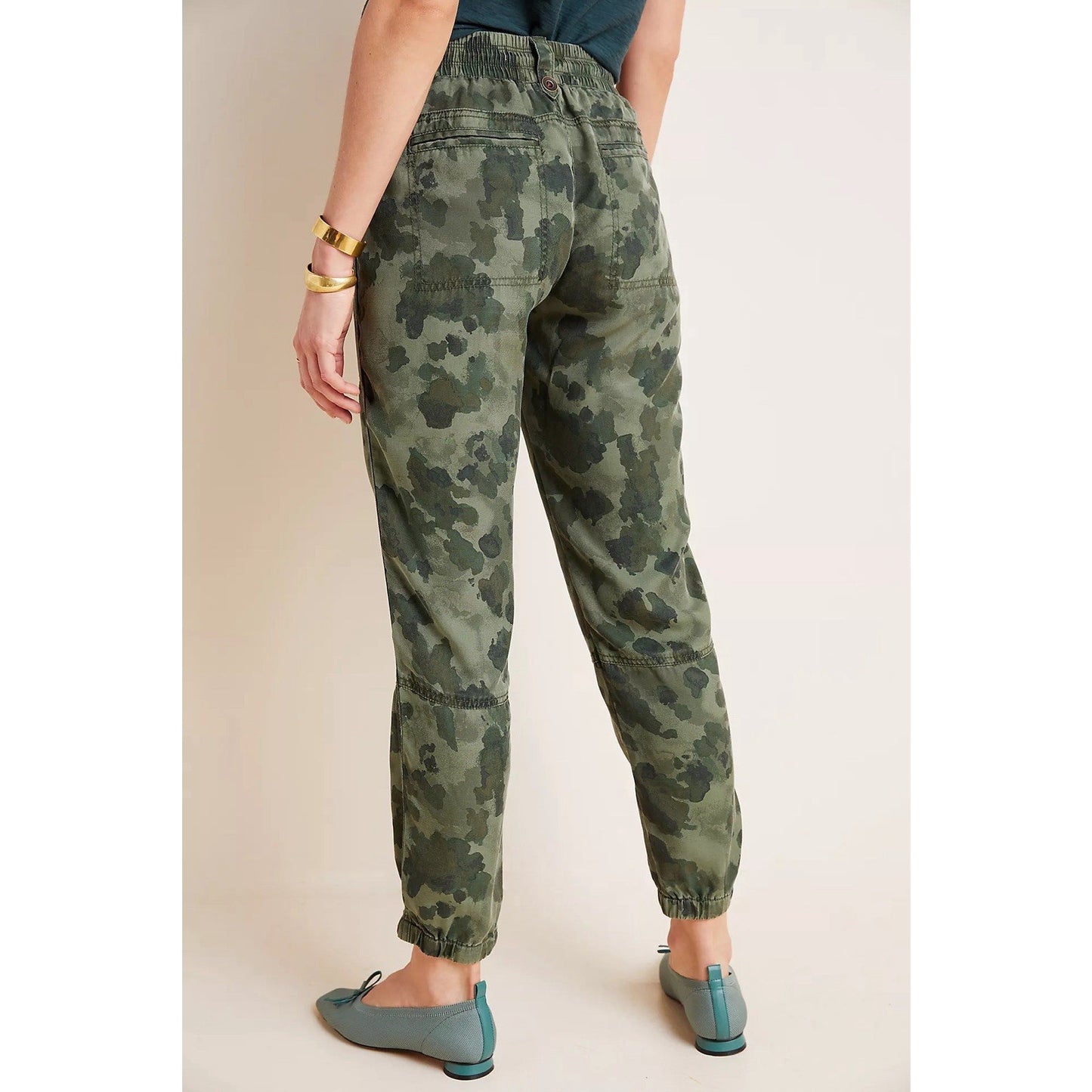 Anthropologie XS/30 Leda Utility Jogger Pants Green Camo Drawstring Comfort