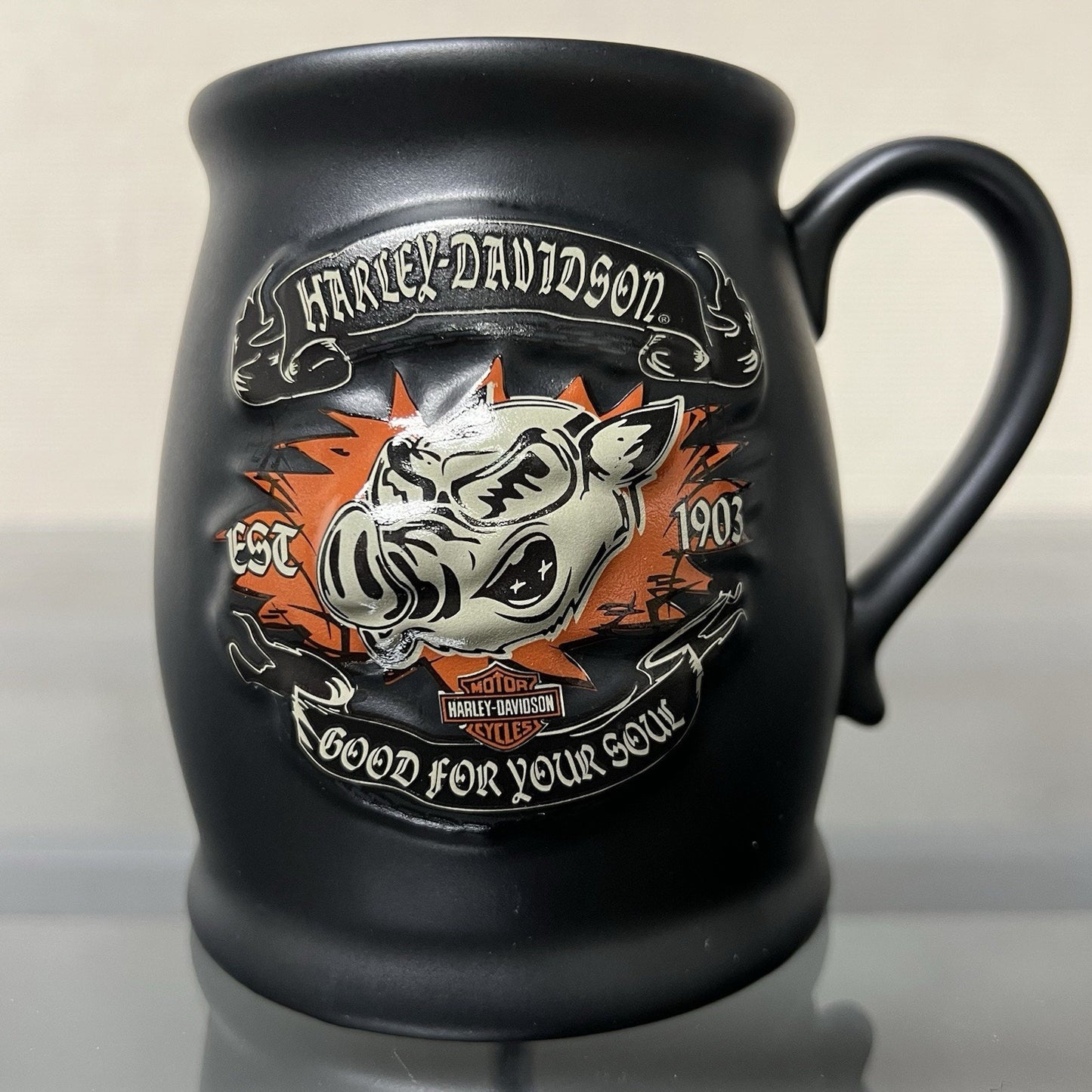 Harley Davidson Coffee Mug “Good For Your Soul" 3D Hog Logo 2007 Collectible