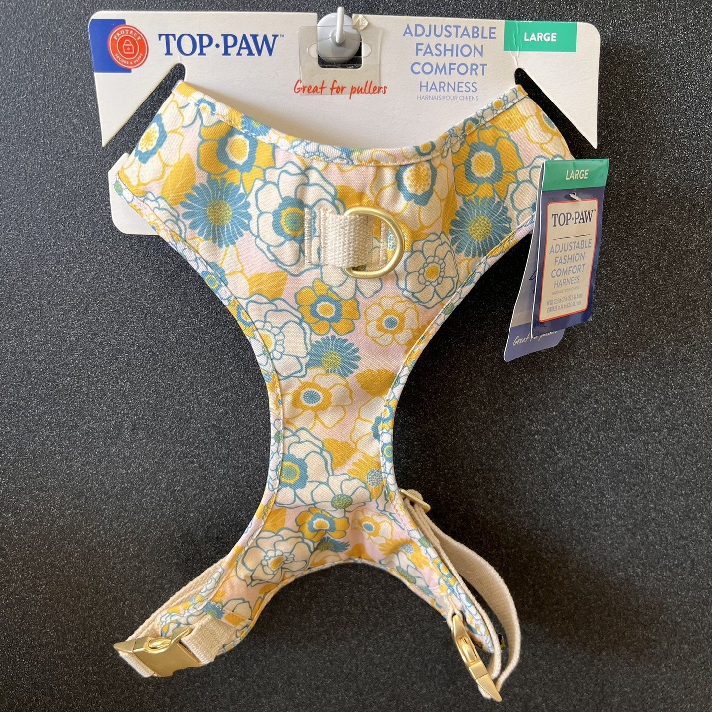 NWT Top Paw (L) Soft Chest Dog Puppy Harness Retro Floral Spring Yellow Blue