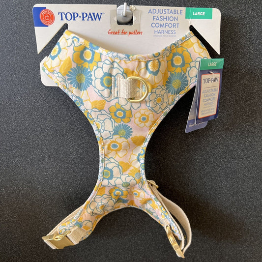 NWT Top Paw (L) Soft Chest Dog Puppy Harness Retro Floral Spring Yellow Blue