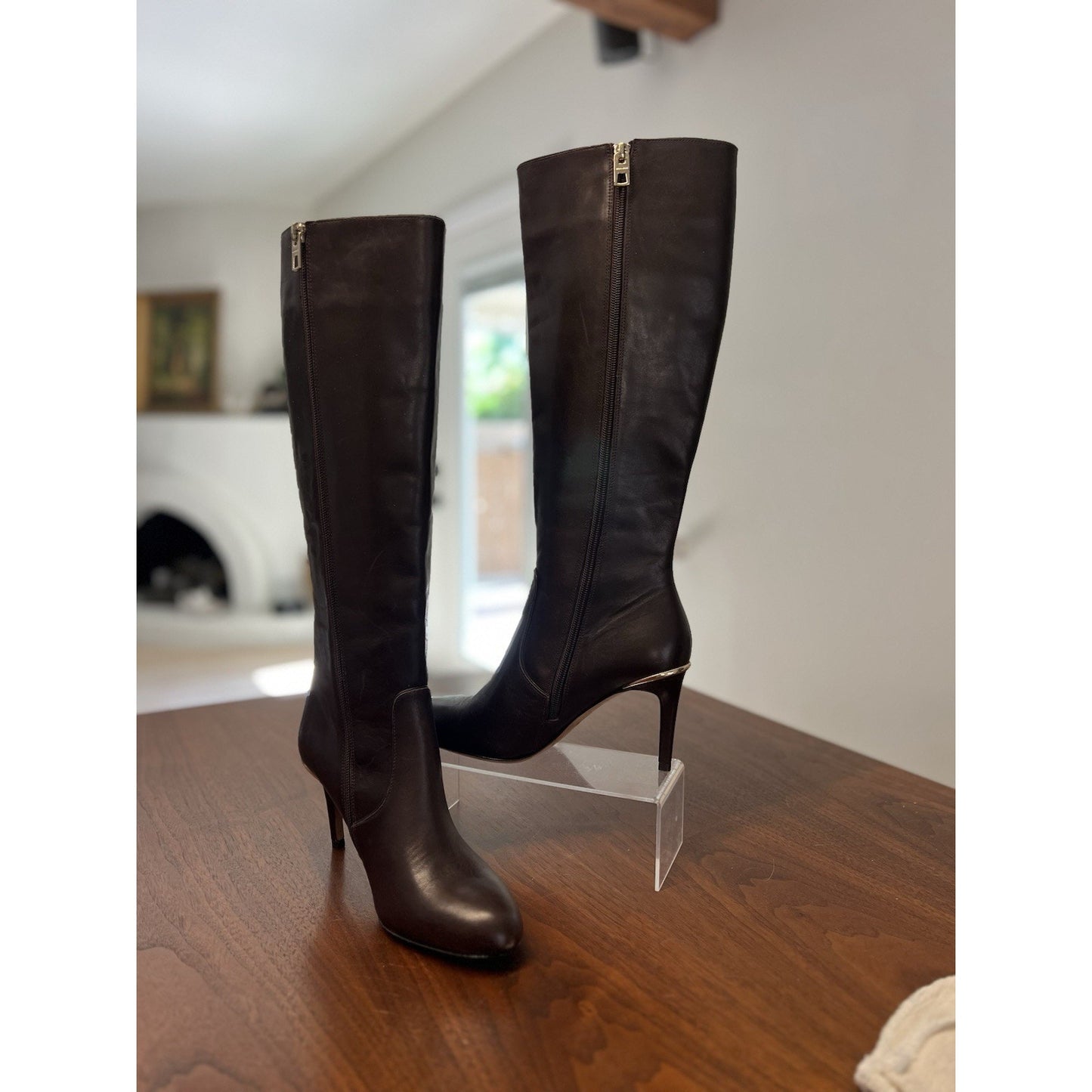 Coach "Roma" Soft Shine Calf Chocolate Brown Inside Zipper Boots Womens Size 7.5