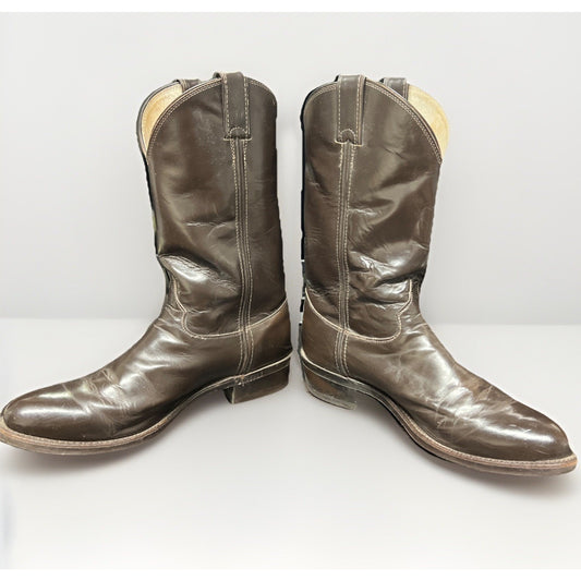 Vintage Justin Style 4420 Antique Brown Leather Roper/Work Boots Size 11