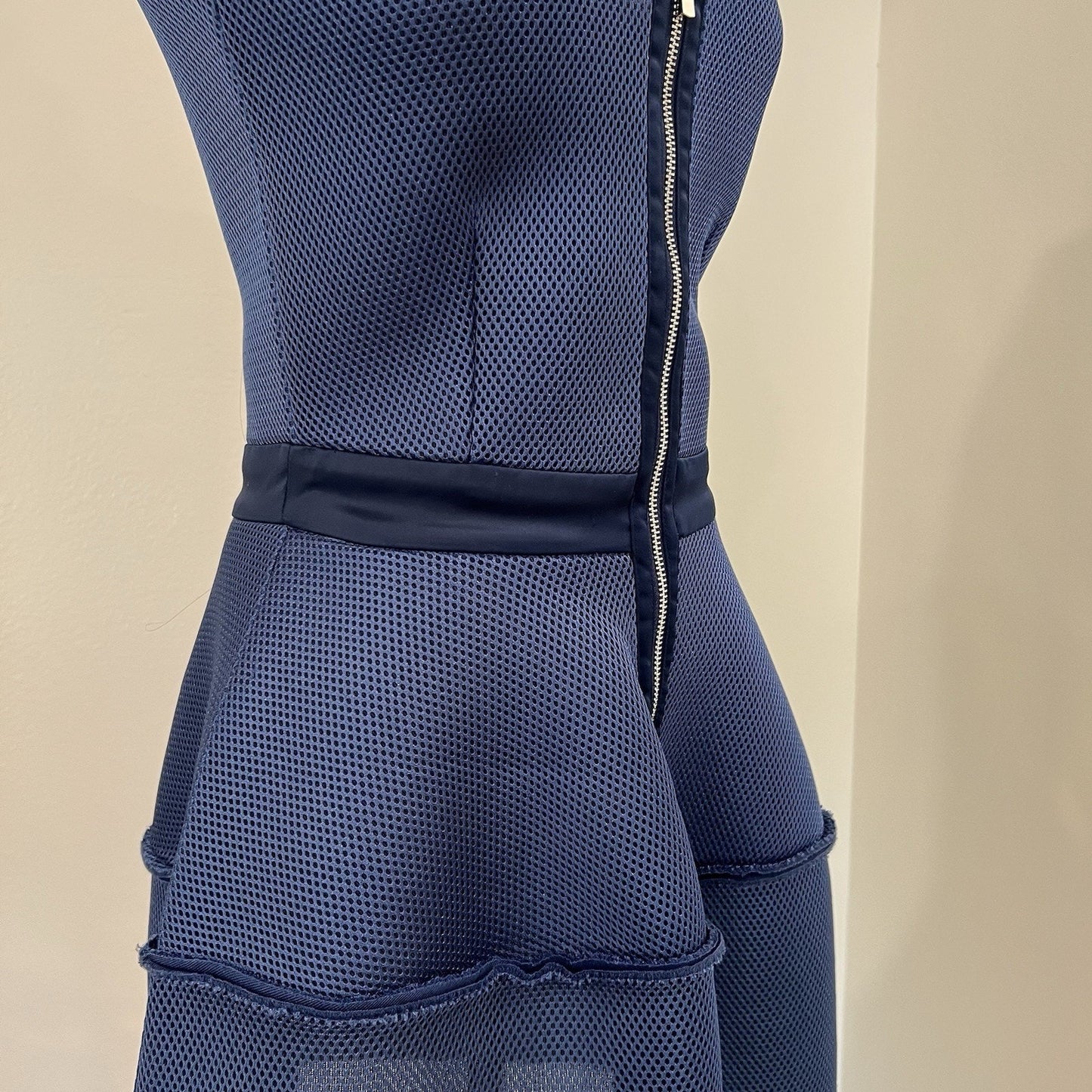 Maje Mesh Mini Dress (2) Futuristic Avant Garde Blue Runway Structural Party