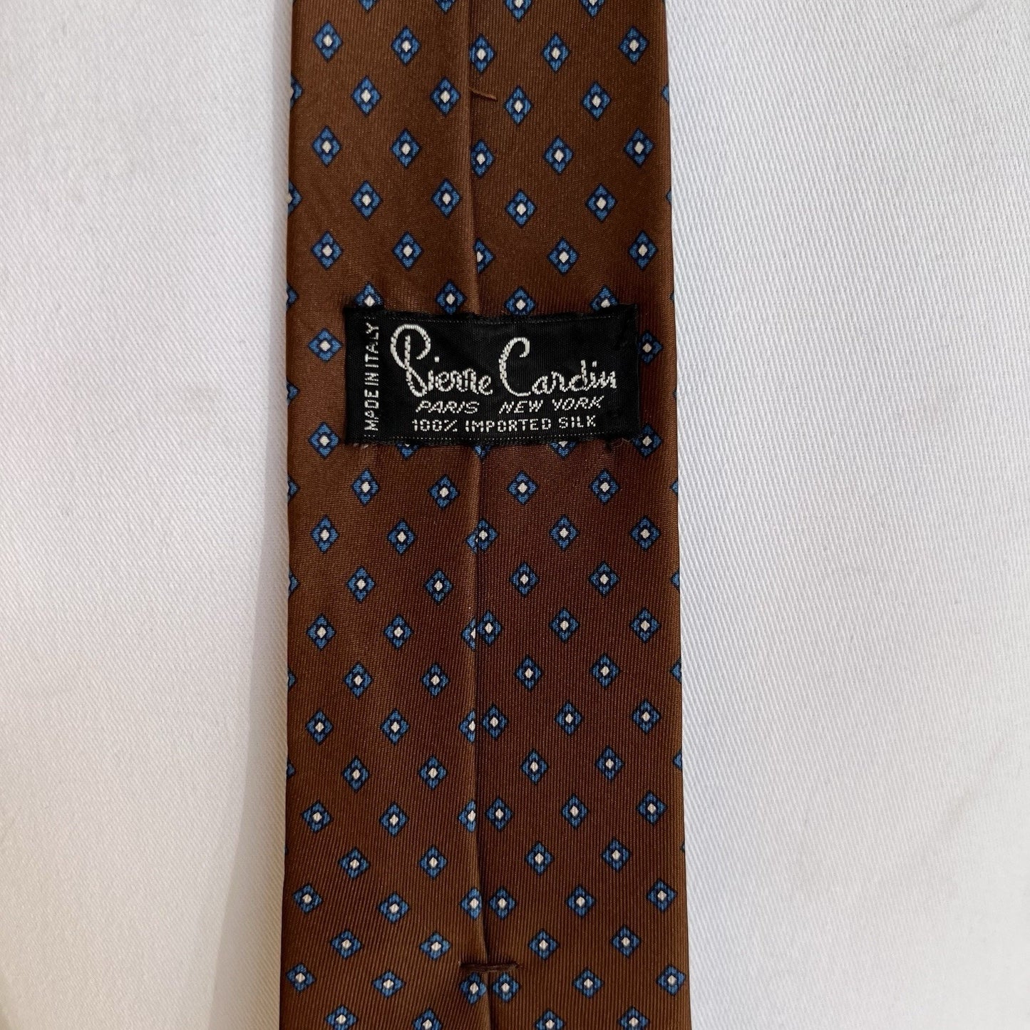 PIERRE CARDIN Vintage Tie Brown Geometric 60x3 100% Silk Italian Luxury Designer