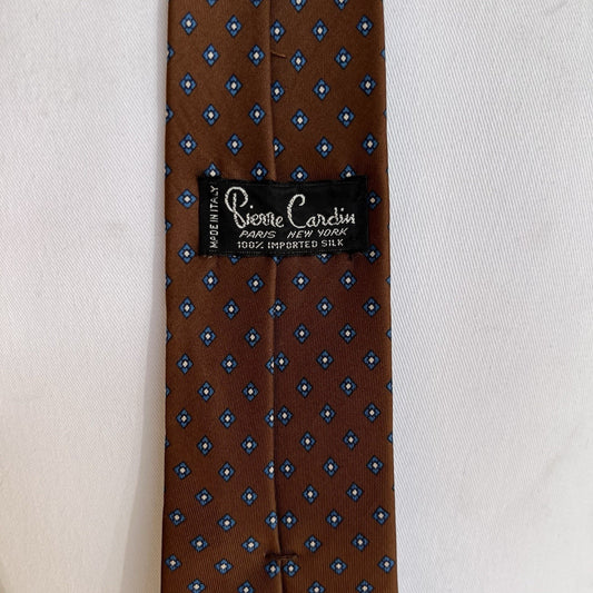 PIERRE CARDIN Vintage Tie Brown Geometric 60x3 100% Silk Italian Luxury Designer