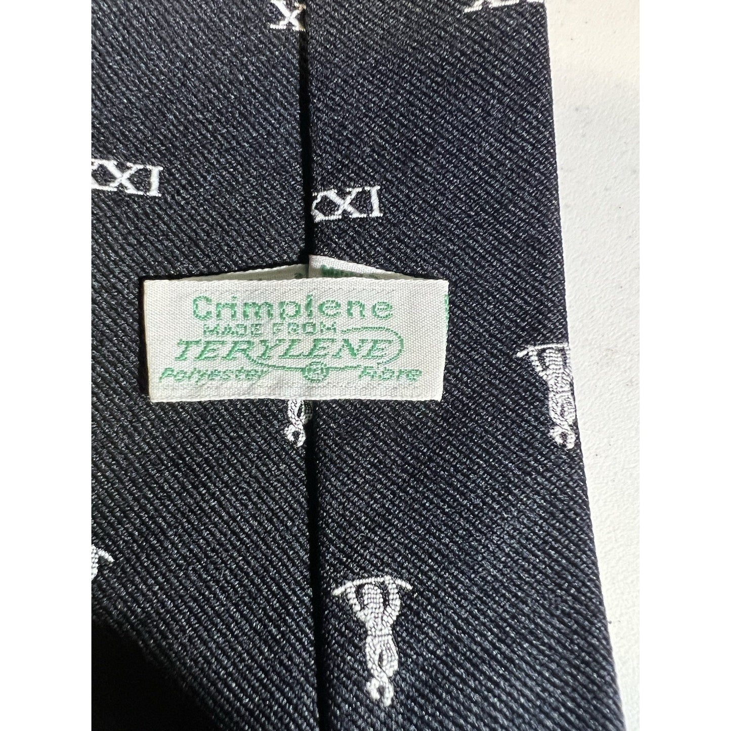 Vintage Crimplene Men’s XXI Black Acrobat Tie Made From Terylene 50” L x 3.25” W
