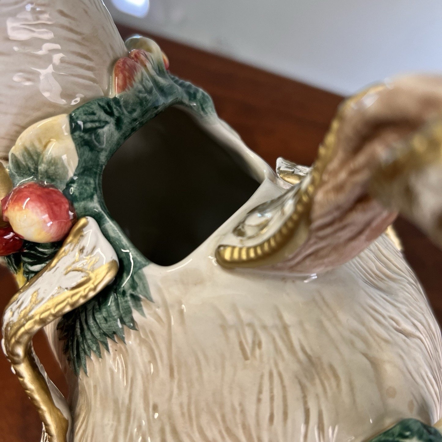 Fitz Floyd Snowy Woods Rabbit Teapot No Lid & Chip Vintage Holiday Christmas