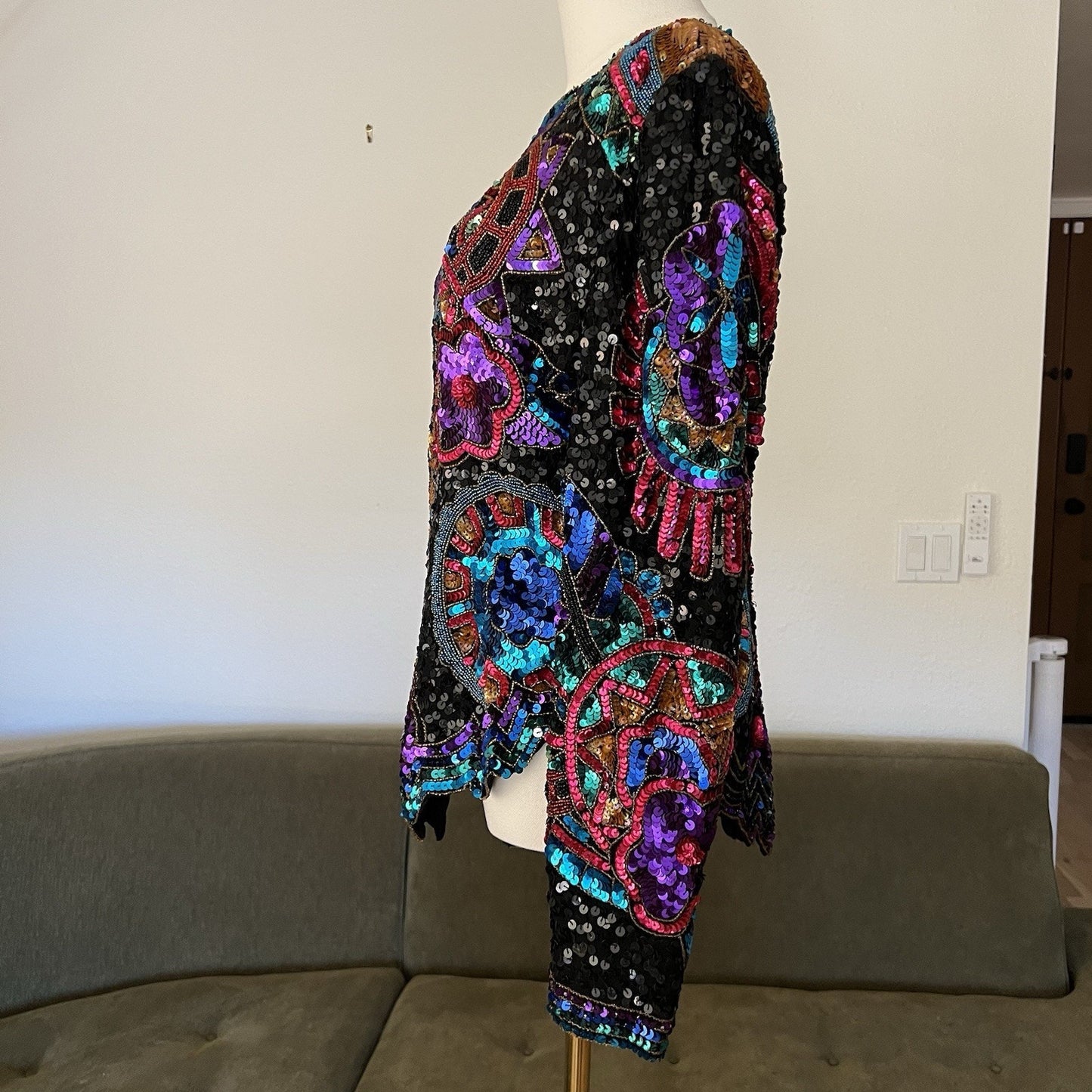 Laurence Kazar Top (L) 80s Glam Sequin Beaded Maximalist Statement Bold Party