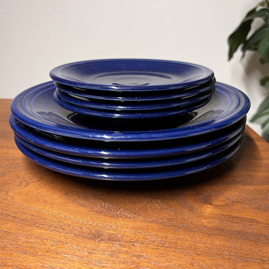 8 Pc Fiesta Cobalt Blue Plate Set Dinner & Salad HLC Homer Laughlin USA