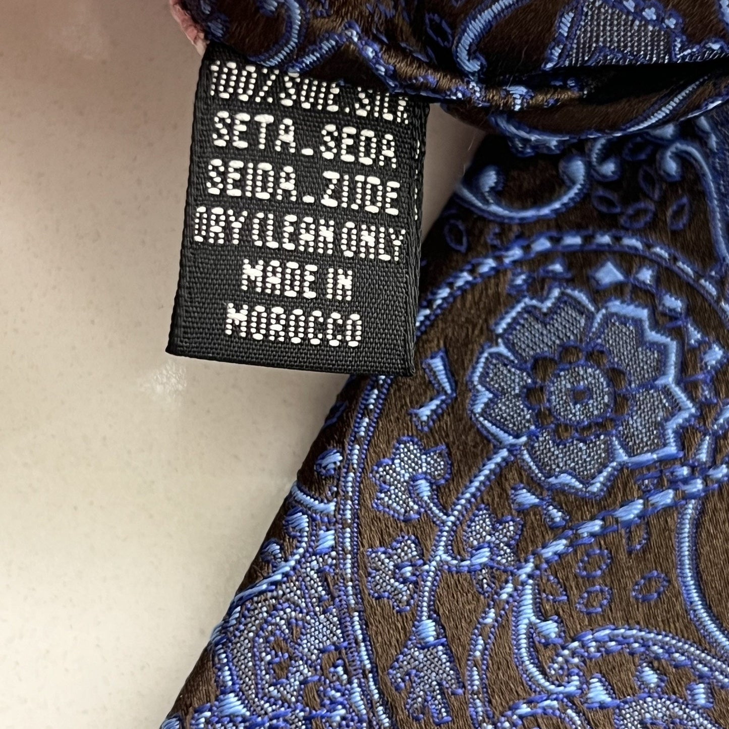 Thomas Pink 100% Silk Embroidered Designer Floral Paisley Tie Black Blue