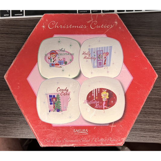 MCM Christmas Cuties Box Set of 4 Salad / Desert Plates by Sakura
