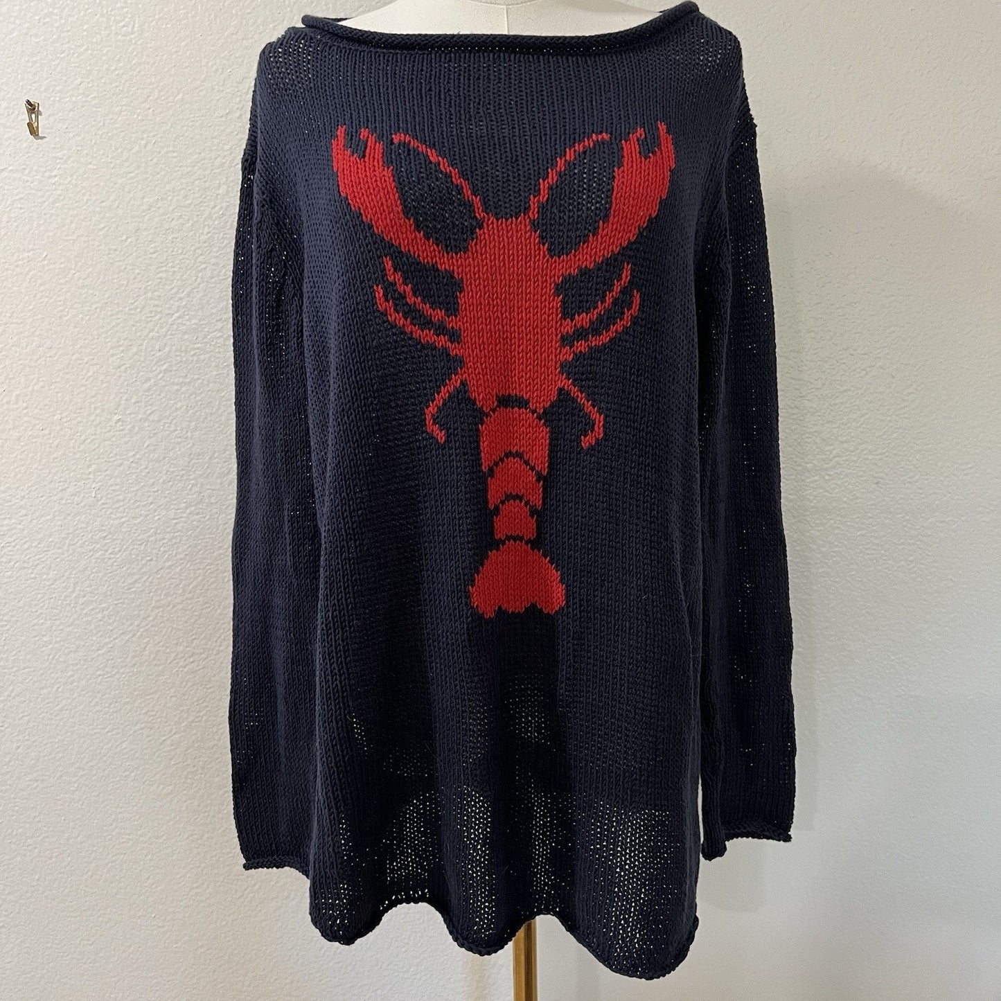 Wooden Ships Sweater M/L Lobster Knit Long Sleeve Nautical Coastal Beach Preppy