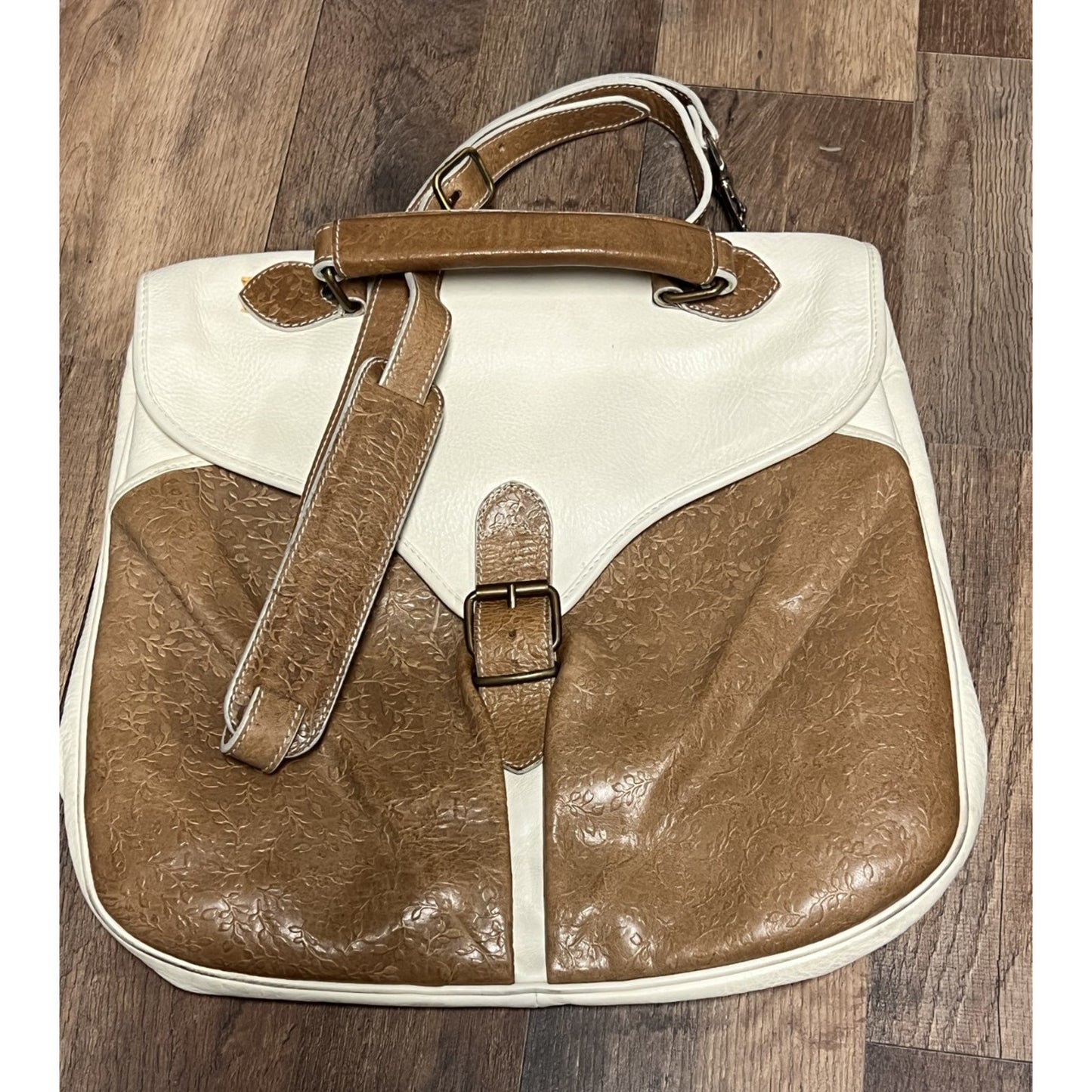Florentia White Brown Italian Satchel Bag Made in Florence Two Tone Large