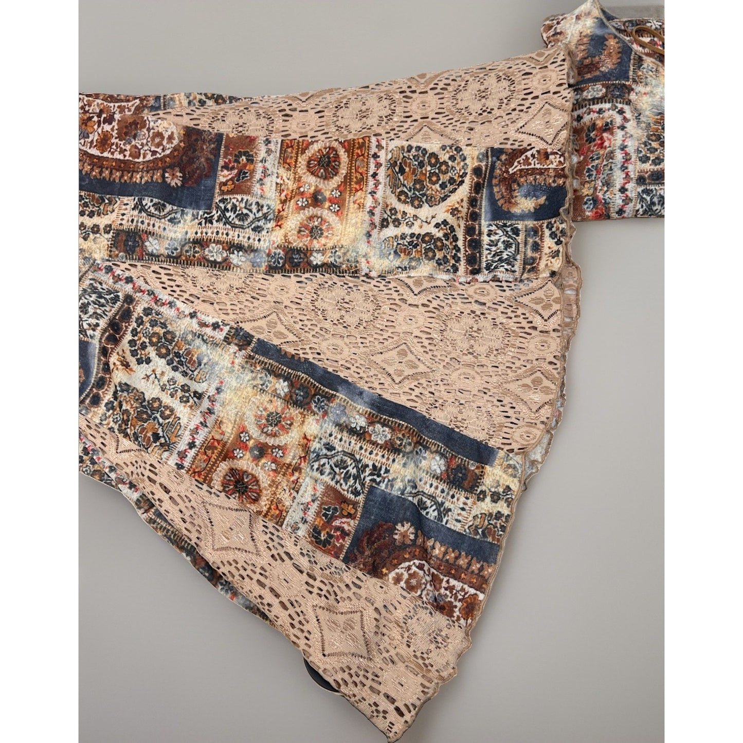 Vtg Nancy Bolen City Girl Patchwork Paisley Skirt Top Set XL Boho Lace 2pc USA
