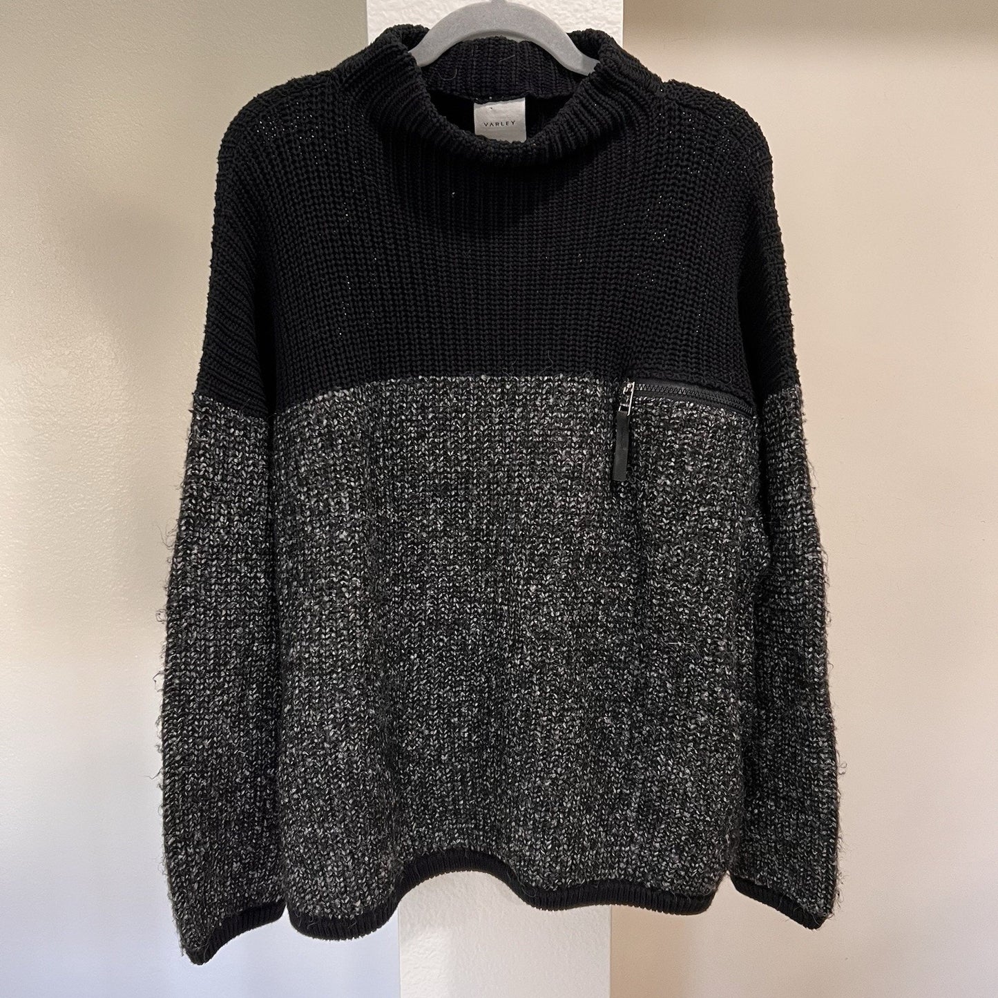 Varley Darwell Mock Neck Sweater (M) Black/Grey Oversized Knit Slouchy Cozy