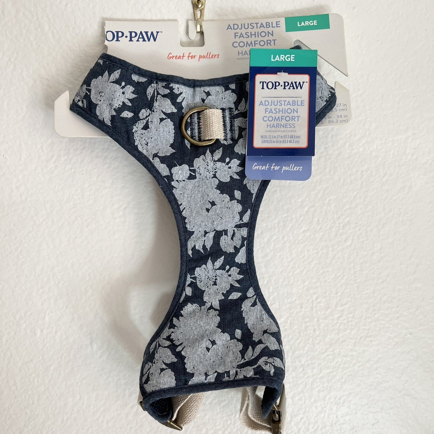 NWT Top Paw (L) Unisex Chest Vest Dog Puppy Pullers Harness Blue Denim Floral