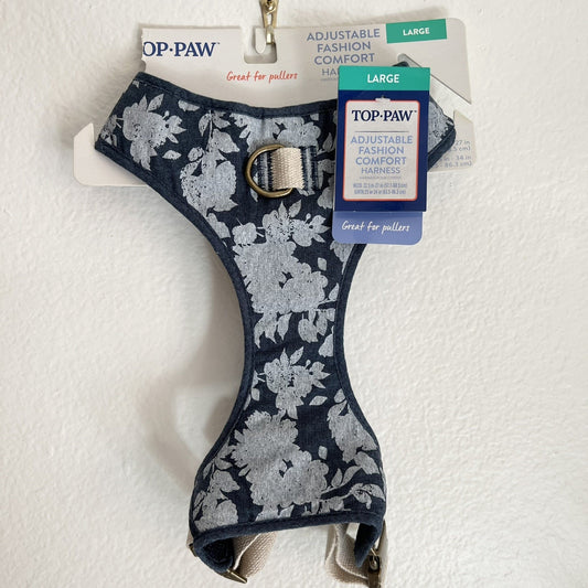 NWT Top Paw (L) Unisex Chest Vest Dog Puppy Pullers Harness Blue Denim Floral