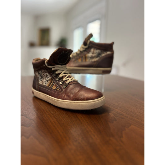 Inkkas Brown Leather Camping Boots High Top Peruvian Artisan Fabric Men Size 7