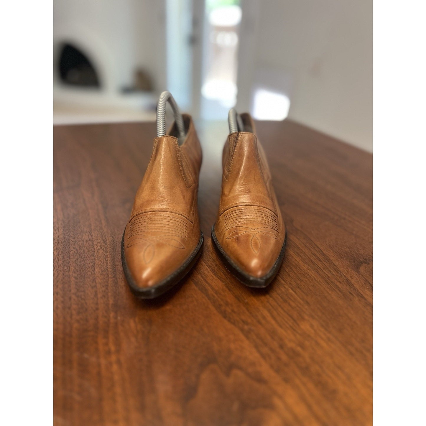 Vintage Circle S Tan Leather Western Ankle Boots Slip On Shooties Women's Sz 6.5