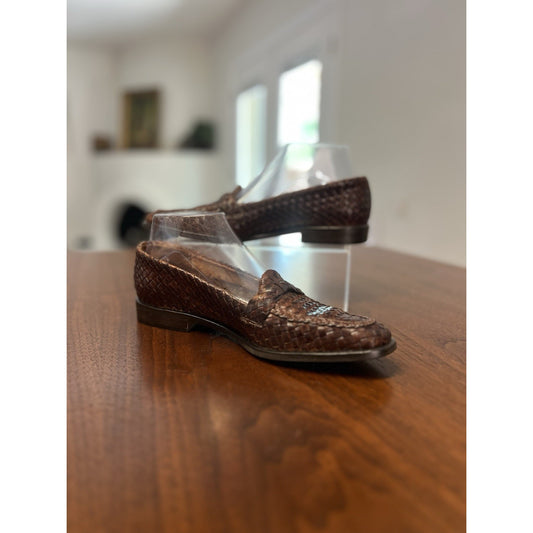 Vintage Sesto Meucci Brown Leather Woven Loafers Made in Florence Italy Sz. 7.5M