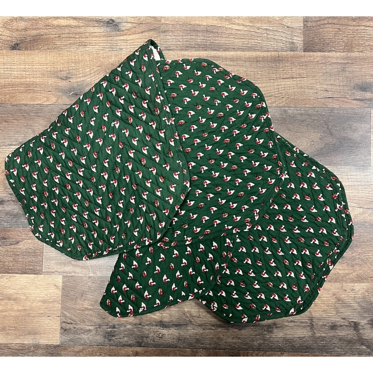 Vtg Cranston Print Works Christmas Ducks Geese Quilted Placemats Green Lot Of 6