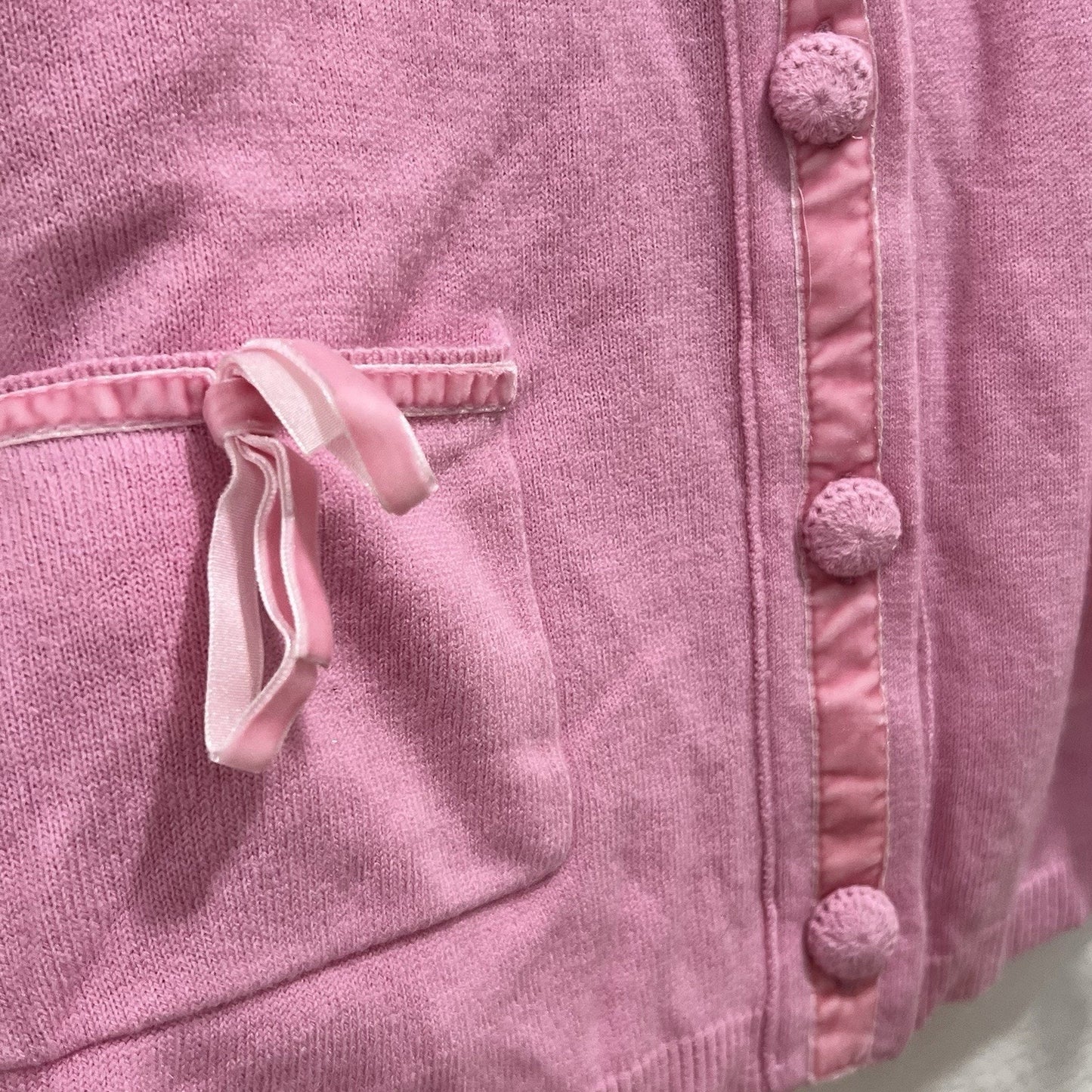 Vintage Vision Cardigan 2X Pink Bow Ribbon Crochet Coquette Grandma Soft Girl