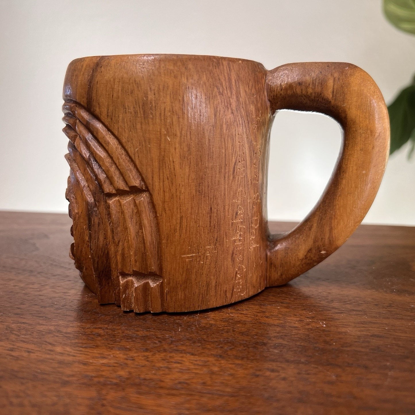 Vintage ‘60s Tiki Mug Cup Ku Face Carved Hawaiian Handle 4”