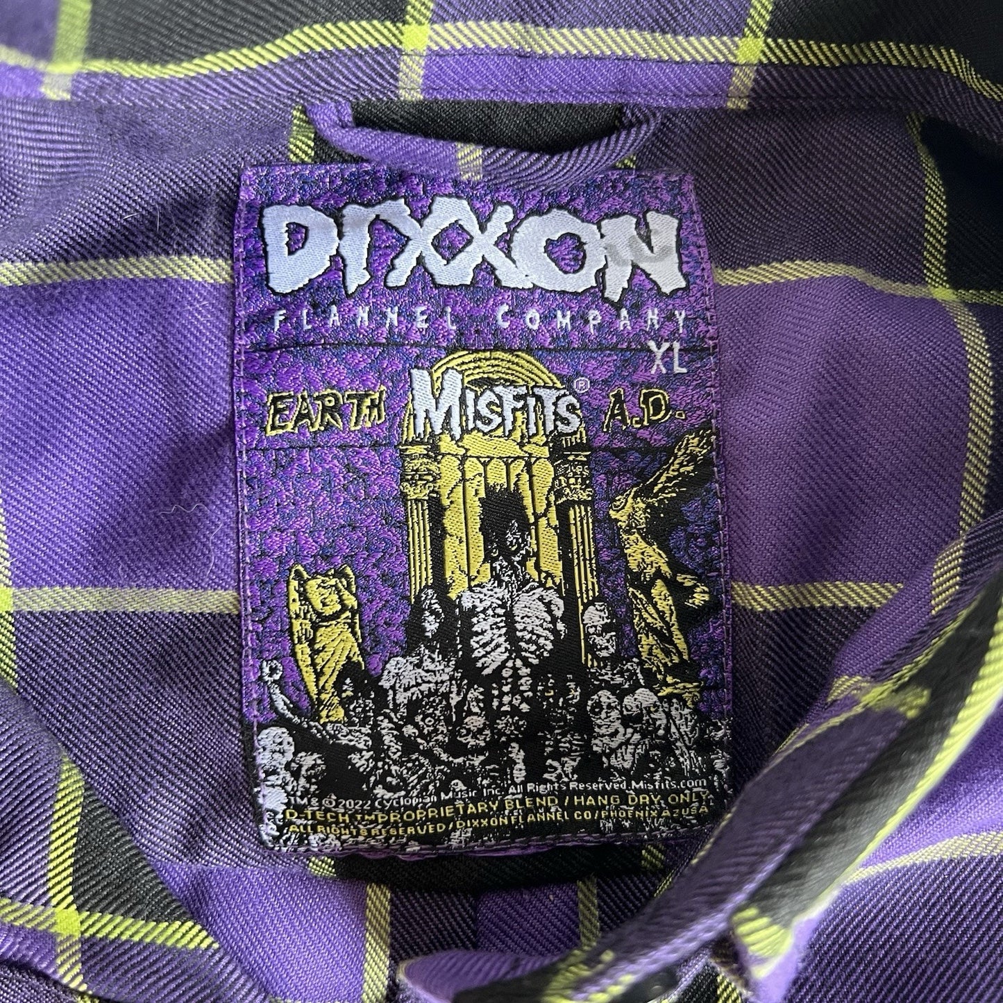 Dixxon MISFITS Flannel XL Earth AD Men's Long Sleeve Danzig Purple Green Plaid