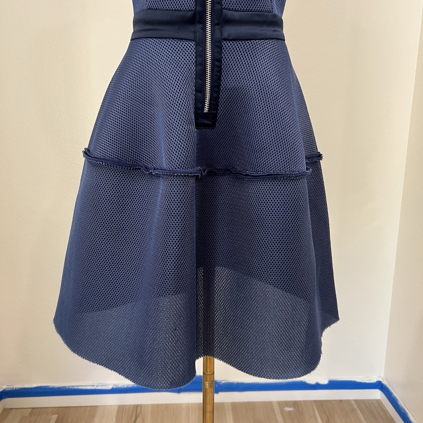 Maje Mesh Mini Dress (2) Futuristic Avant Garde Blue Runway Structural Party