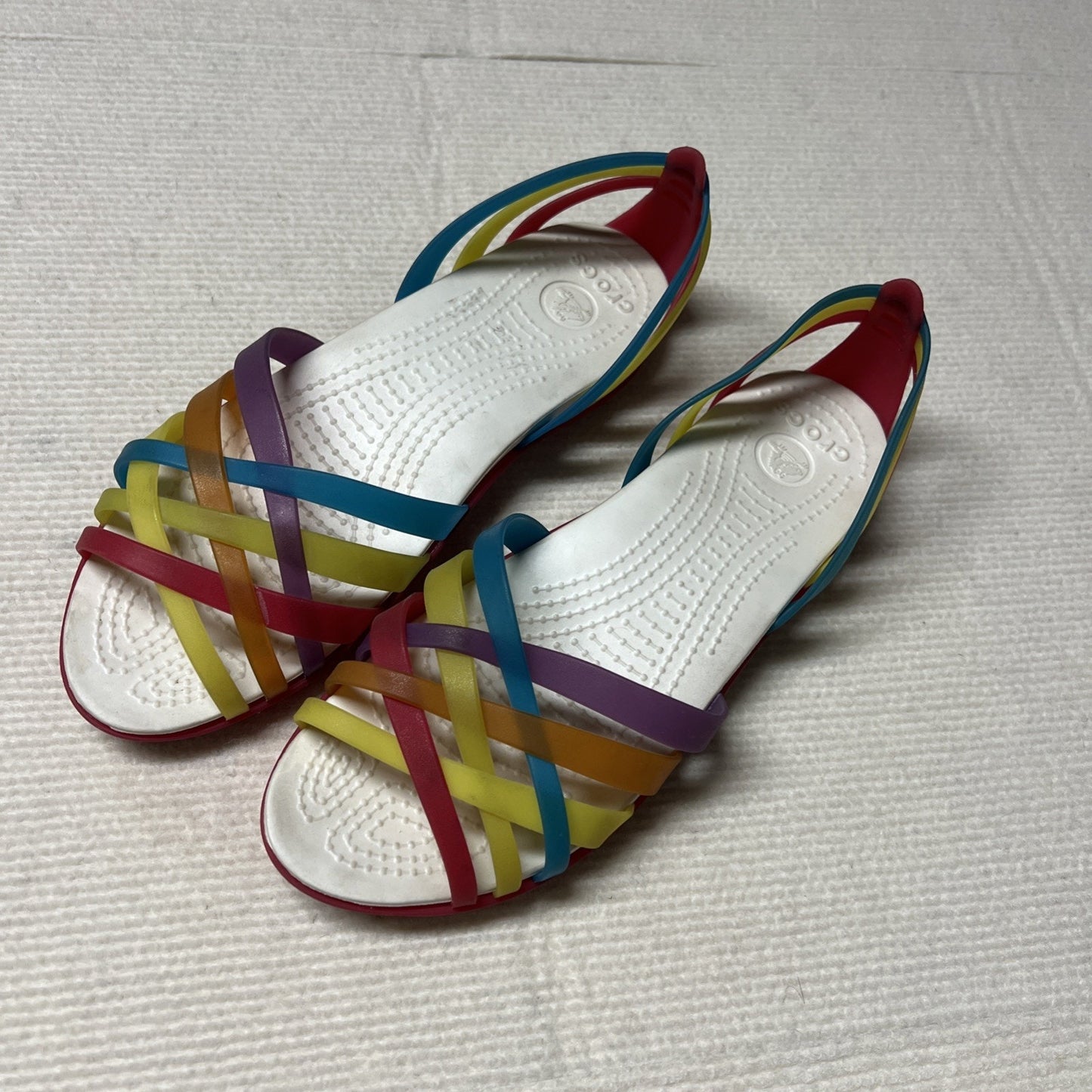 Crocs “Isabella” Huarache Women's Flat Lightweight Rainbow Slip On Sandals Sz 8