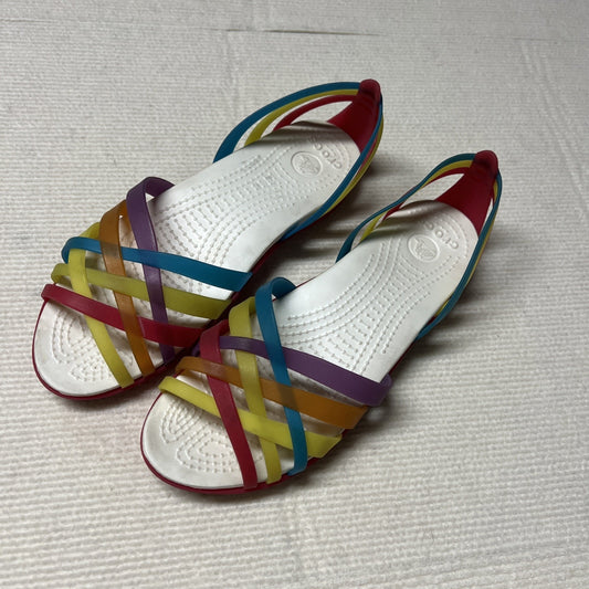 Crocs “Isabella” Huarache Women's Flat Lightweight Rainbow Slip On Sandals Sz 8