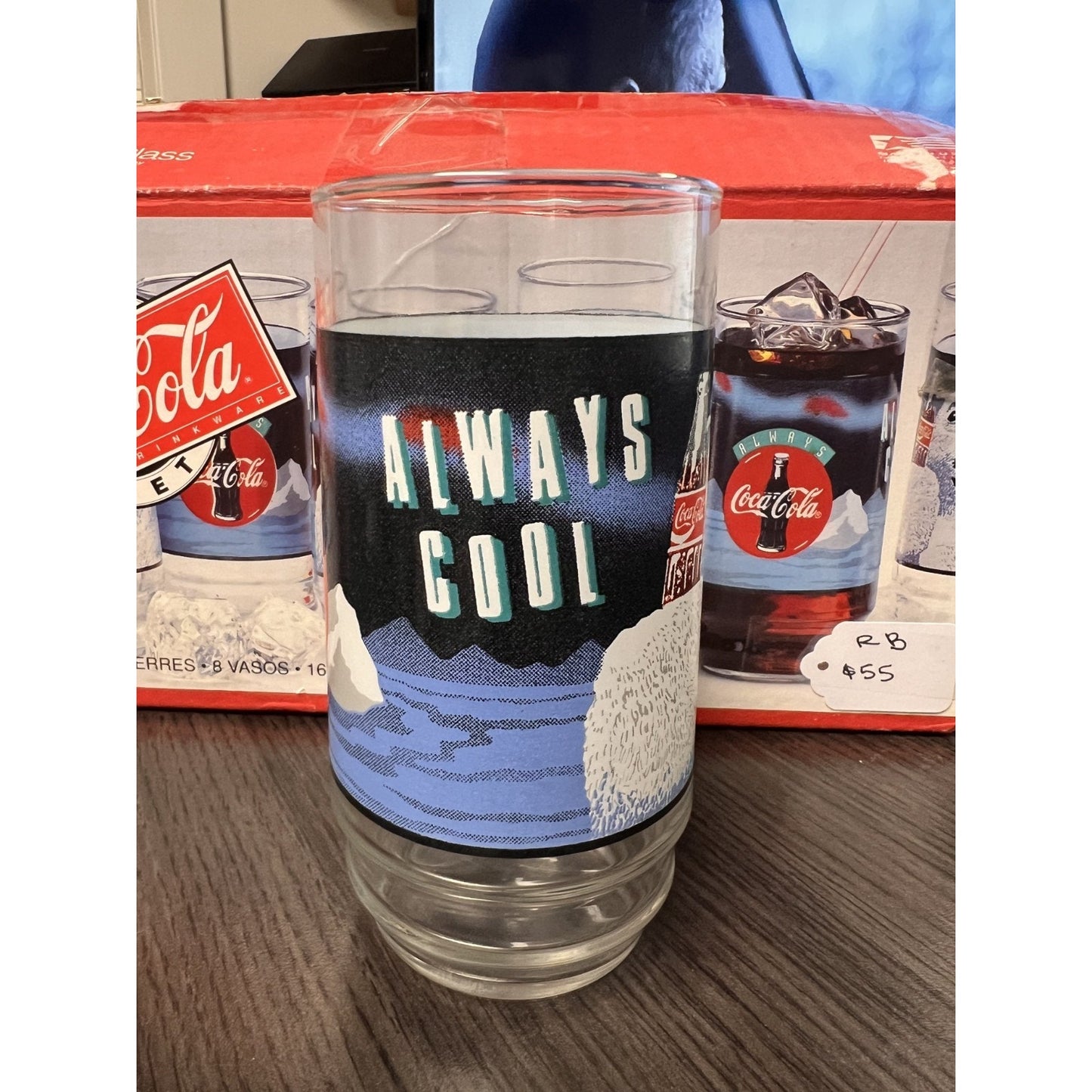 Coca Cola Christmas Polar Bear 16oz 8pc Tumbler Set 1995 Indiana Glass NIOB