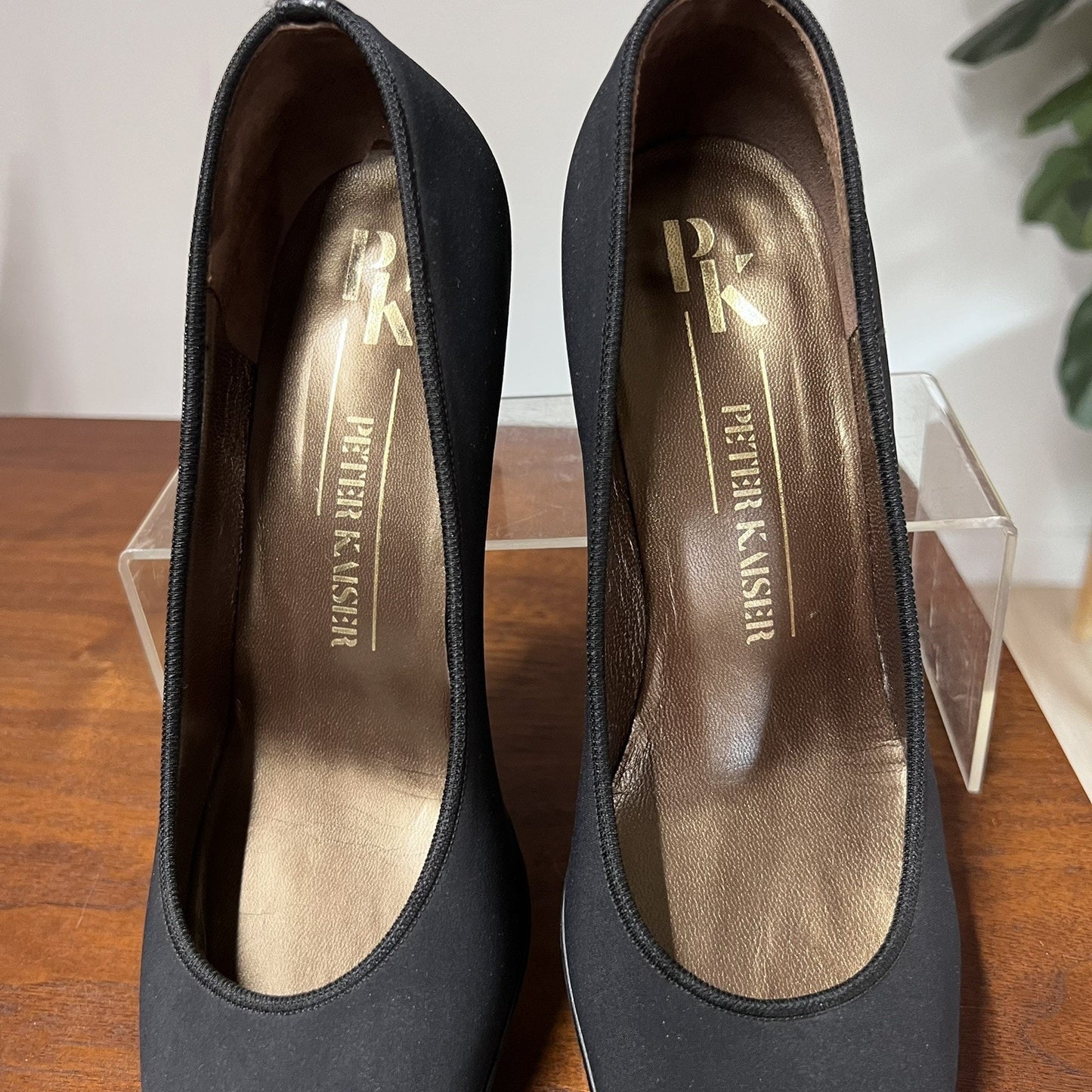 NEW Peter Kaiser 7.5 Black Pumps Fabric Leather Square Toe Cone Heel Shoe