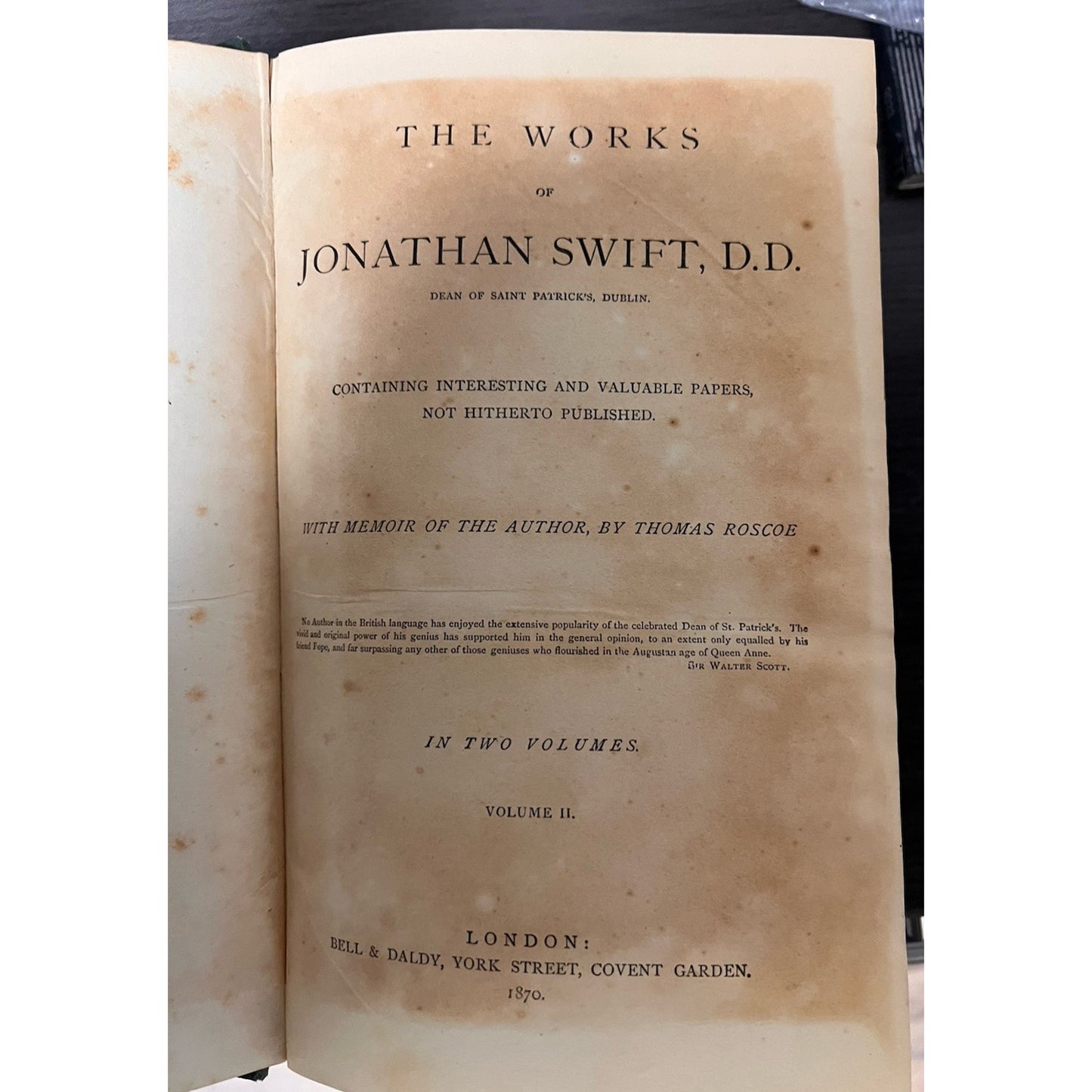 Antique 2 Volume Set Of The Complete Works Of Swift Volume 1 & 2 From 1870