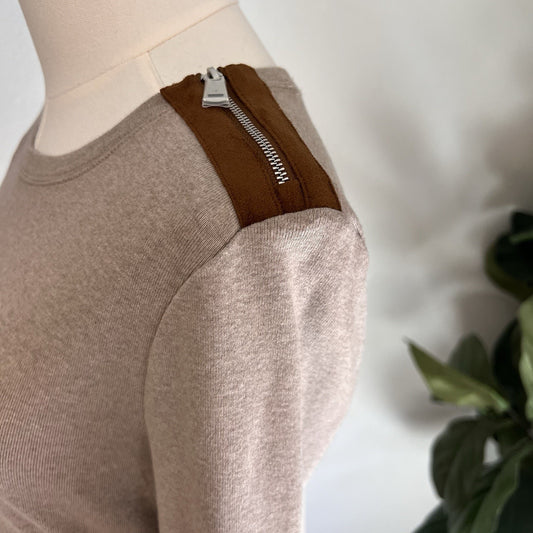Ralph Lauren Black Label (S) Suede Elbow Patch Long Sleeve Sweater Dress Luxury