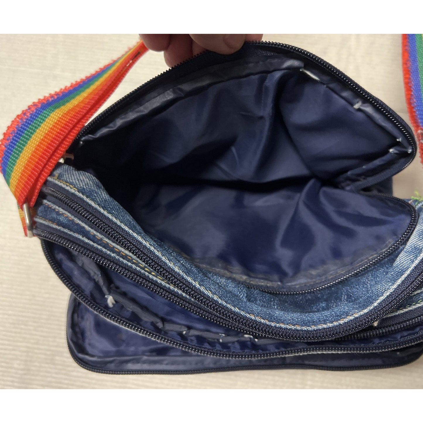 Vintage Y2K New Balance 4 Compartment Denim Cross Body Purse - Missing 1 Zipper